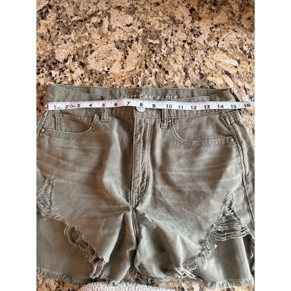American Eagle Distressed High Waisted Shorts Olive Green Cotton Size 8 - Picture 4 of 6